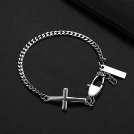 OIDEA Men's Cross Curb Chain Bracelet: Jesus Cross Bible Bracelet Made of Stainless Steel Vintage Ankh Cross Bangle Wrist Jewellery Gift for Men Family Friend, Lead, stainless steel