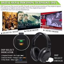 Wireless Headphones for TV Watching Gaming PC with 2.4GHz RF Transmitter Charging Dock 150ft Range DSP Hi-fi Stereo with Microphone Zero Latency