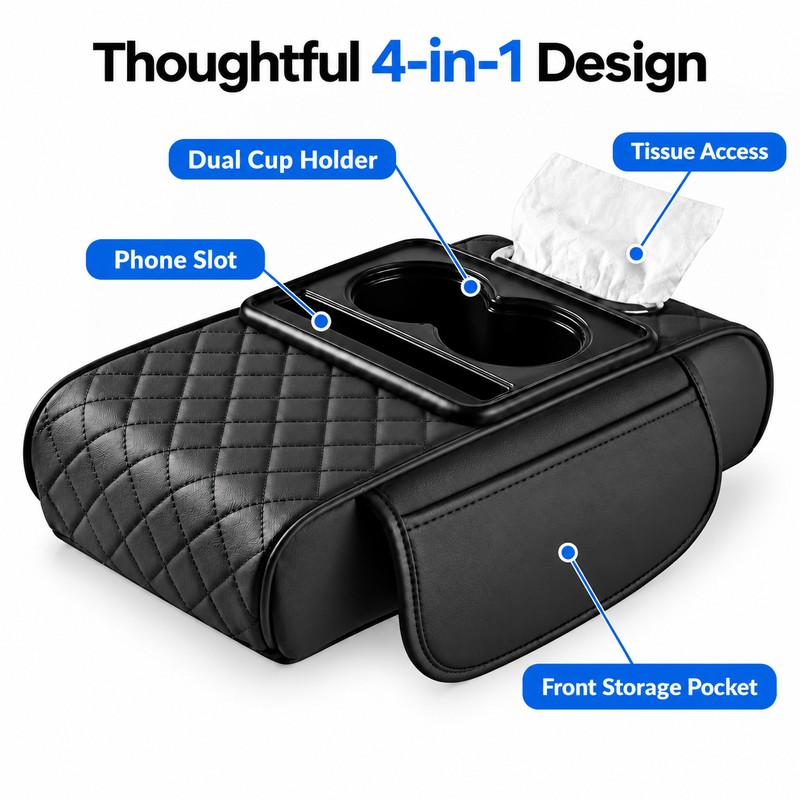 Car Center Console Armrest Cushion for Driving Comfort – Dual