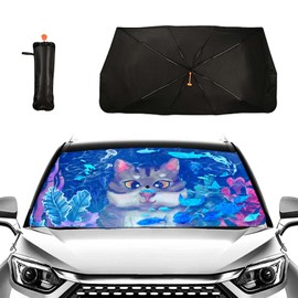 Firiseroh - Parasol para parabrisas de coche, parasol plegable, universal, se adapta a la mayoría de vehículos, gato y mariposa