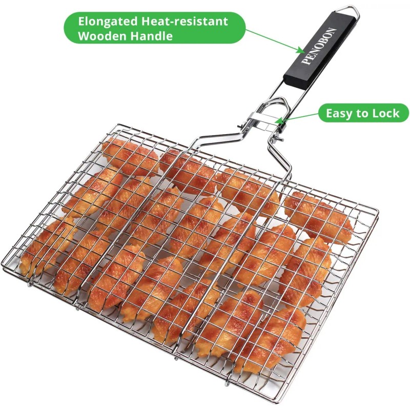 Fish Grilling Folding Portable Stainless Steel BBQ Grill Basket for