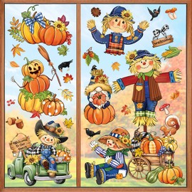 decalmile Fensteraufkleber Herbst Blätter Vogelscheuche Fenster Abziehbilder Ahornblätter Zweige Lastwagen Fensterbilder Anti-Kollision Fenstersticker Glas Herbstdeko Aufkleber