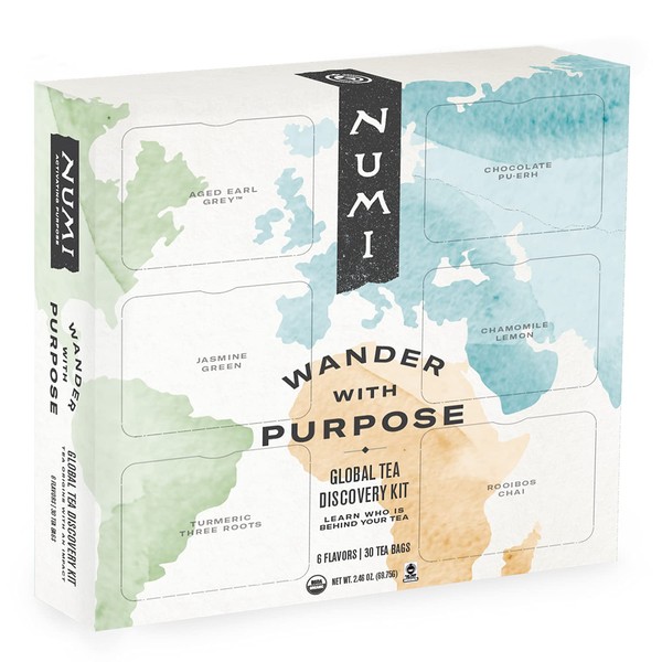 Numi Organic Wander With Purpose Tea Gift Set, 6 Flavor Fair Trade Tea Sampler, 30 Tea Bags Total