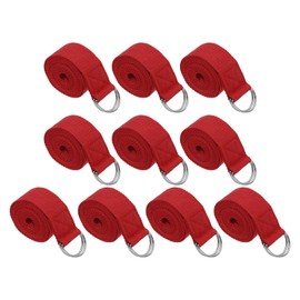 PATIKIL Yoga Strap for Stretching 6 Feet, 10Pcs Cotton Yoga Belt with Adjustable Metal D-Ring Buckle Stretch Bands for Fitness Pilates, Red