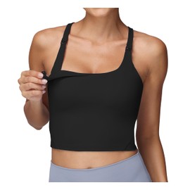Foucome Nursing Tank Tops for Breastfeeding Racerback Longline Maternity Sports Bra Workout Crop Top (Black, XL)