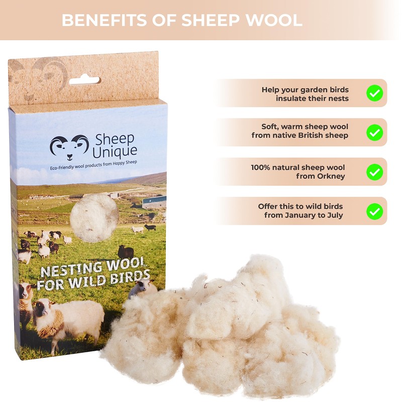 Bird nesting material - 100% pure natural British wool. Soft,