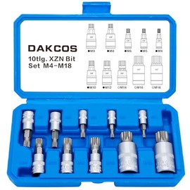 DAKCOS 10pcs XZN Spline Socket Set,M-Type,M4-M18 for 1/2",3/8",1/4" Drive,Triple Square Spline Bit Set