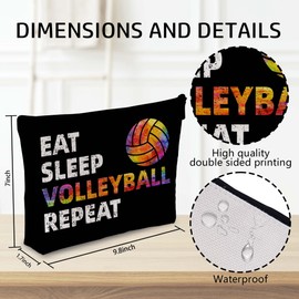 Wybgno Eat Sleep Volleyball Repeat Makeup Bag, Cute Silk Lining Cosmetic Bag for Volleyball Players, Sports Lover Gift, Travel Toiletry Pouch