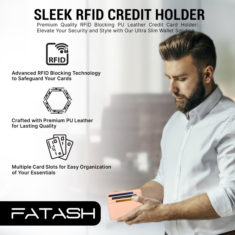 FATASH PU Leather Credit Card Holder Wallet, RFID Blocking Ultra