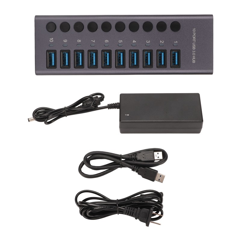 10 Port USB3.0 Hub Splitter Independent Power Supply Charging Data