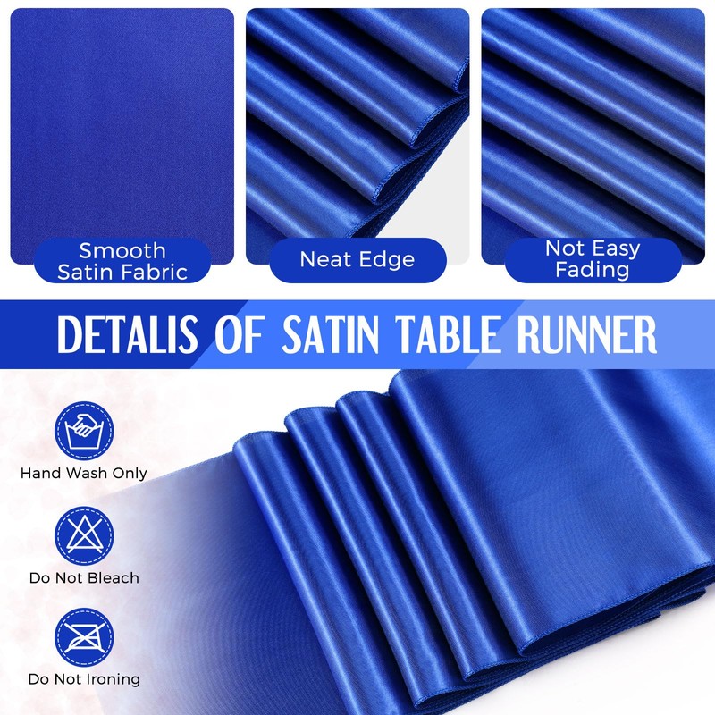 16 Pack Black and Blue Tablecloths and Satin Runners Set