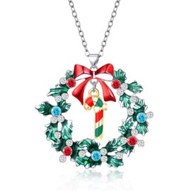 HELORET Christmas Gifts Necklaces for Women Xmas Candy Cane Pendant Necklace Holiday Jewelry Gift