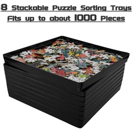 8 bandejas de clasificación de rompecabezas para hasta 2000 piezas de rompecabezas bandejas de rompecabezas, accesorios de rompecabezas de 8 x 8 pulgadas, bandejas apilables, regalo para rompecabezas