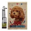 Patriotic Poodle Burlap Garden Flag Set with Stand Animals Dog