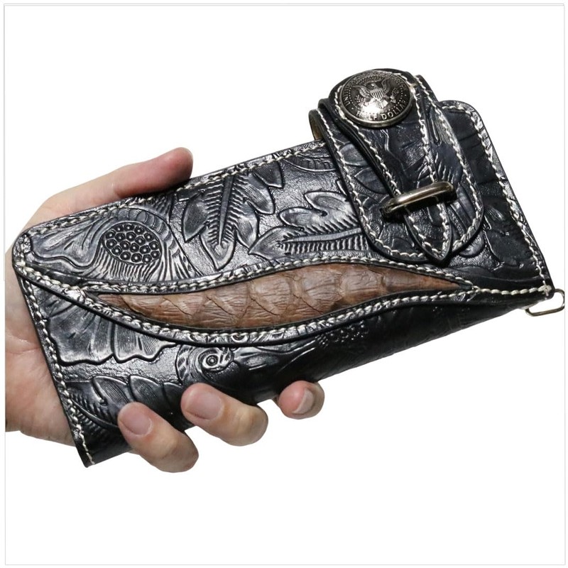Berkut Biker Wallet, Eagle Coin, Long Wallet, Thin, Black