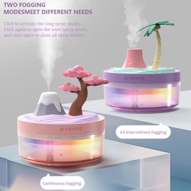 PRATIQUE Mini Portable Desktop Humidifiers for Bedroom,Small Humidifier with Cocount Tree,Quiet,Cool Mist, Auto Off,7 Colors Night Light,320ml Air Humidifier Home Office Travel (PURPLE)