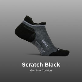 Feetures Elite Golf Max Cushion Tab Ankle Socks - Sport Sock with Targeted Compression - Scratch Black, XL (1 Pair)