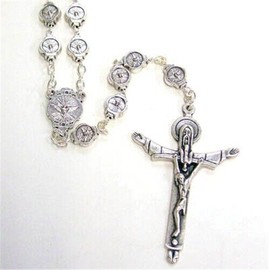 Silver Tone Holy Trinity Dove Prayer Bead Rosary 24In - Made in Italy