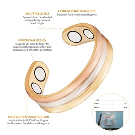 3PCS Tri Tone Magnetic Copper Rings for Women, Gift for Mom Wife, Jewelry for Ladies, Adjustable Size