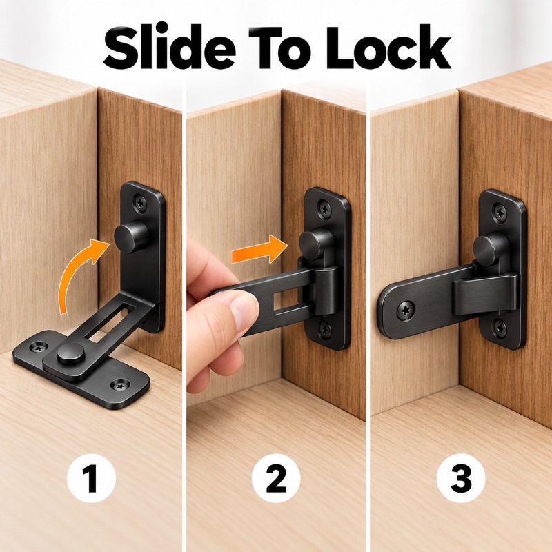 90-Degree Barn Door Latch for Right-Angle Doors – Stainless Steel