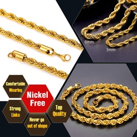 Stainless Steel Gold Rope Chain Necklace 6mm 22inch Twist Chain Jewelry Gift