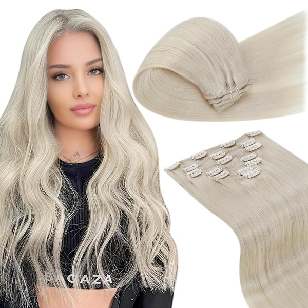 LaaVoo Human Hair Clip in Extensions Blonde Hair Extensions Clip in 18 Inch Clip in Hair Extensions Real Human Hair Blonde #60 Platinum Blonde Double Weft Full Head Silky Straight 7pcs/120g