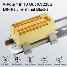 4Pcs KV225G DIN Rail Terminal Blocks, 9-Pole 1 in 18 Out Push-in Wire Connector/Splitter, 690V 24A