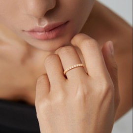 RANDES Cubic Zirconia Stackable Birthstone Rings for Women Gold Plated 925 Sterling Silver Lab Diamond Thin Eternity Band Ring Size 7