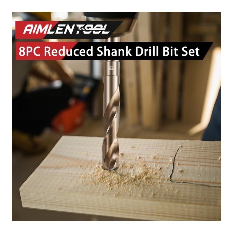 AIMLENTOOL Reduced Shank Drill Bit Set, 8Pcs High-Speed Steel, 1/2”