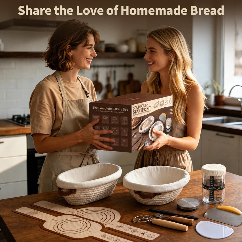 Sourdough Starter Kit with Proofing Basket,bread baking supplies & 34oz
