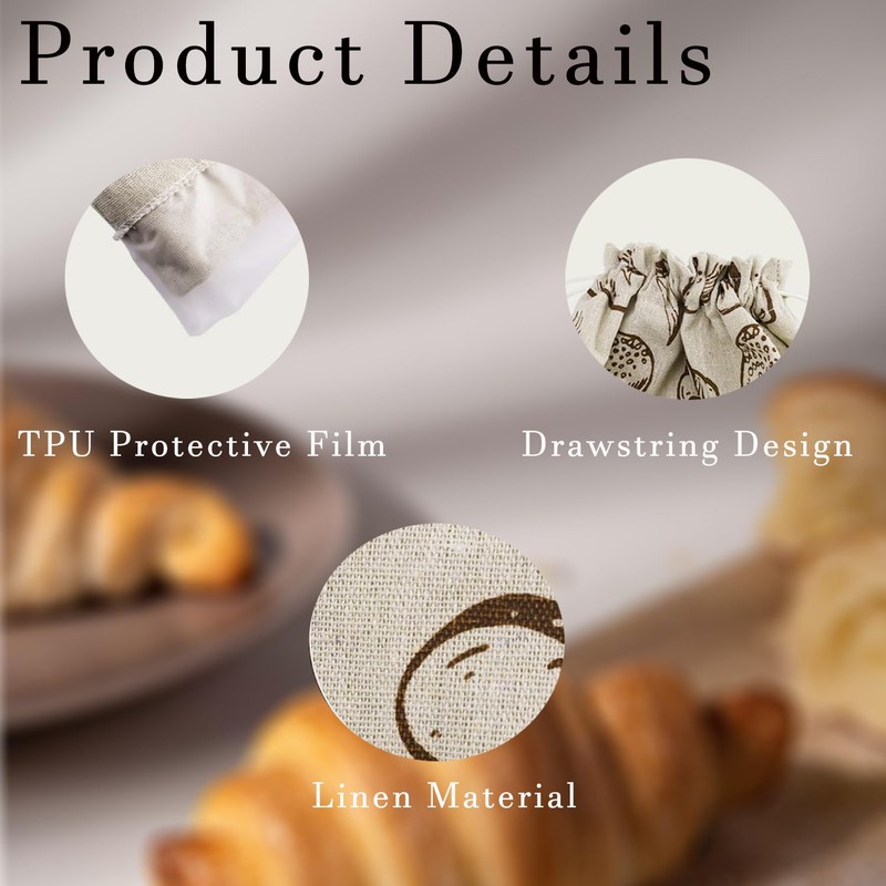 Reusable Linen Bread Bags with TPU Liner - 11.8" x
