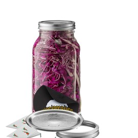 Wide Mouth 64 oz Mason Jar with Lids and Bands Bundled with, KangarooBands Jar Opener, and Package Of Jar Labels | Canning, Fermenting, Pickling, DIY Decors Projects (Half Gallon)