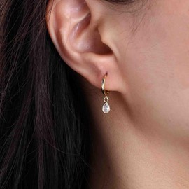 TseenYi CZ Teardrop Hoop Earrings Gold Pear CZ Dangle Earrings Crystal Waterdrop Drop Earrings Hoop Round Earrings Droplet Rhinestone Small Hoop Earrings Jewelry for Women and Girls