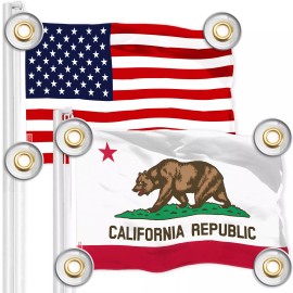 G128 Combo American & California Flag 3x5 Ft Both Printed 150D Poly 4 Corner Grommets