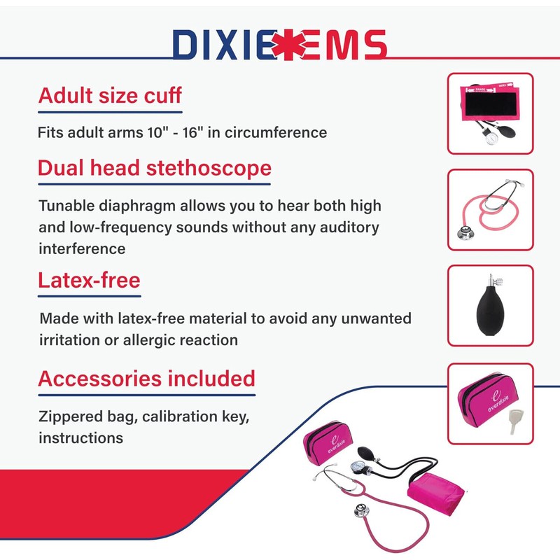 Dixie EMS Adult BP Cuff Dual Head Stethoscope and Blood