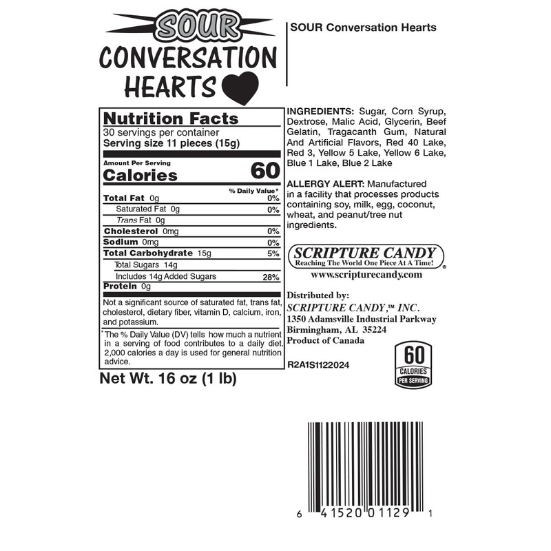 Scripture Candy, Sour Conversation Hearts, 1 Pound Bag, 300 Pieces