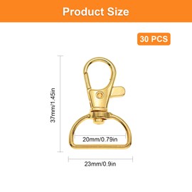 Pack of 30 Key Ring Carabiner Gold, Carabiner Hook Key Ring with Lobster Clasp, Metal Key Ring Hook, with Plastic Box, Key Ring Clip with D-Ring, for Bags DIY
