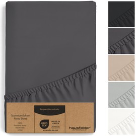 Hausfelder Topper Box Spring Bed Fitted Sheet 140 x 200 to 160 x 200 cm, up to 15 cm Mattress Height, Jersey Cotton Bed Sheet for 140 x 200 cm to 160 x 200 cm Box Spring Beds Mattresses, Anthracite