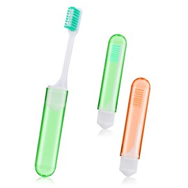 Sibba Travel Toothbrushes Cover Case Holders Kit Soft Bristles Tooth Brushes Mini Size Portable Small Folding Pack Supplies Tiny Set Compact Wrapped in Pocket Camping Traveling for Adult