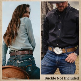 SANSTHS 3 Pack Western Belts for Men Woman without Buckle, Cowgirl Cowboy Belt for Buckle Western Leather Belt for Jeans, Leaf/Black Brown Coffee