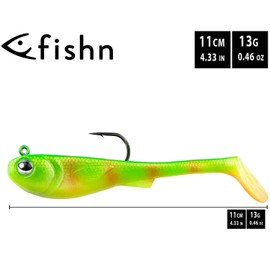 FISHN® GRUMPYbaby Rubberfish Set - Weight: 13g, Length: 11cm - Extreme swimming action, fishing lures for pike fishing, Softbait, Swimbait, high fishing power (3 pieces) (GRUMPYbaby Green)