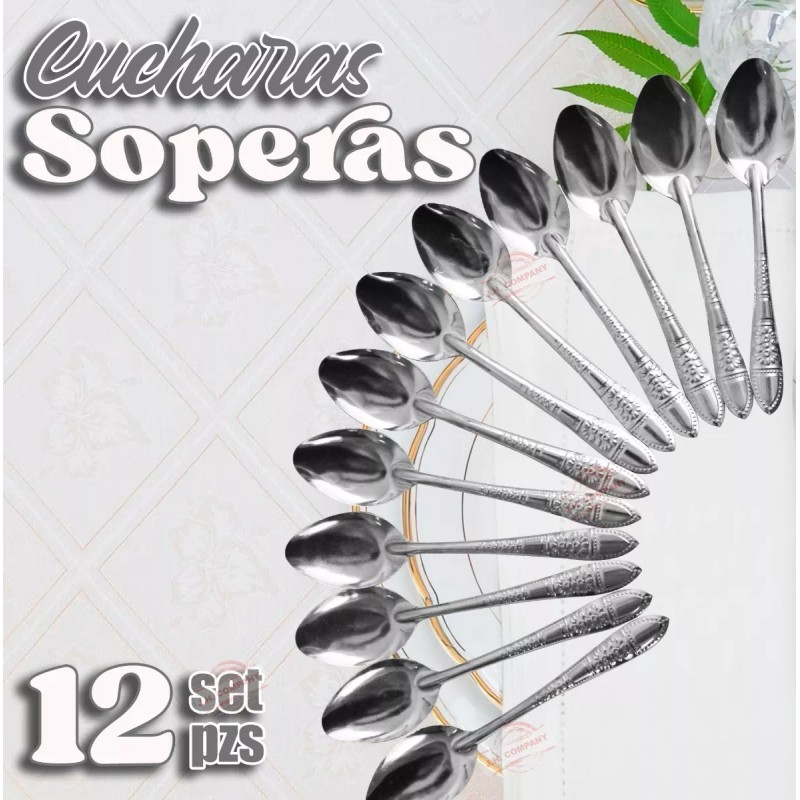J.H. Company Set 12 Pcs Cuchara Sopera Cubiertos Acero Inoxidable