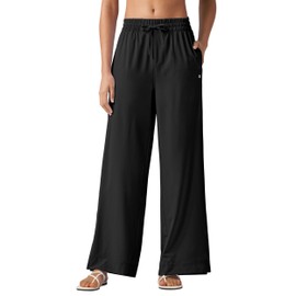 Willit Women's Wide Leg Pants Swim Beach Pants UPF 50+ Lightweight Travel Pants Quick Dry Sun Protective 29" Black L