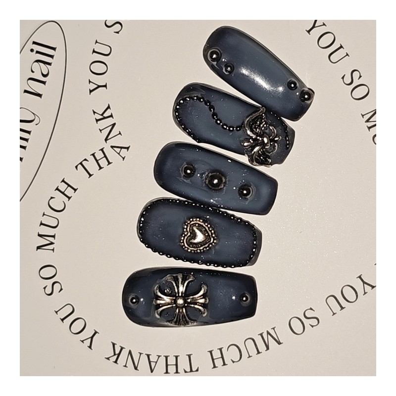 Black Chrome [Handmade Nail Tips] Emily Nail - Short Square