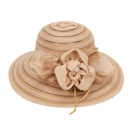 Women-Organza-Kentucky Sun Hats-Summer-Wide-Brim-Flower-Church-Hats for Tea Party Bridal Wedding Dress-Derby Hat Khaki