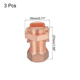 sourcing map Split Bolt Connector Brass Copper 35mm Grounding Clamps with 22mm Matching Hex Nut for Completing Ground Bonding to Bare Wires Pack of 3
