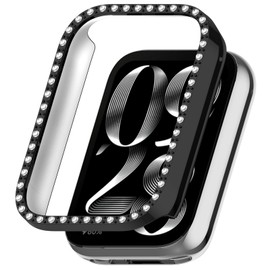 AWADUO Compatible with Xiaomi Smart Band 9 Pro Protective Case Cover Smartwatch Replace PC Protective Case Cover Synthetic Diamond Decoration Watch Accessories(Black)