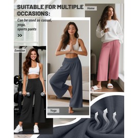 Huukeay 3 Pack Wide Leg Cropped Pants for Women, High Waist Lounge Yoga Pants Loose Casual Palazzo Capri Trouser with Pockets(Black, Charcoal Gray, Pink,XXL)