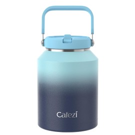 Cafezi Water Bottle 64 oz, Stainless Steel Water Bottles with Flip Straw and Top Handle, Leak Proof Flip, No Sweat, Iced for 34 Hours, Vacuum Insulated Water Jug for Home, Outdoors, Car