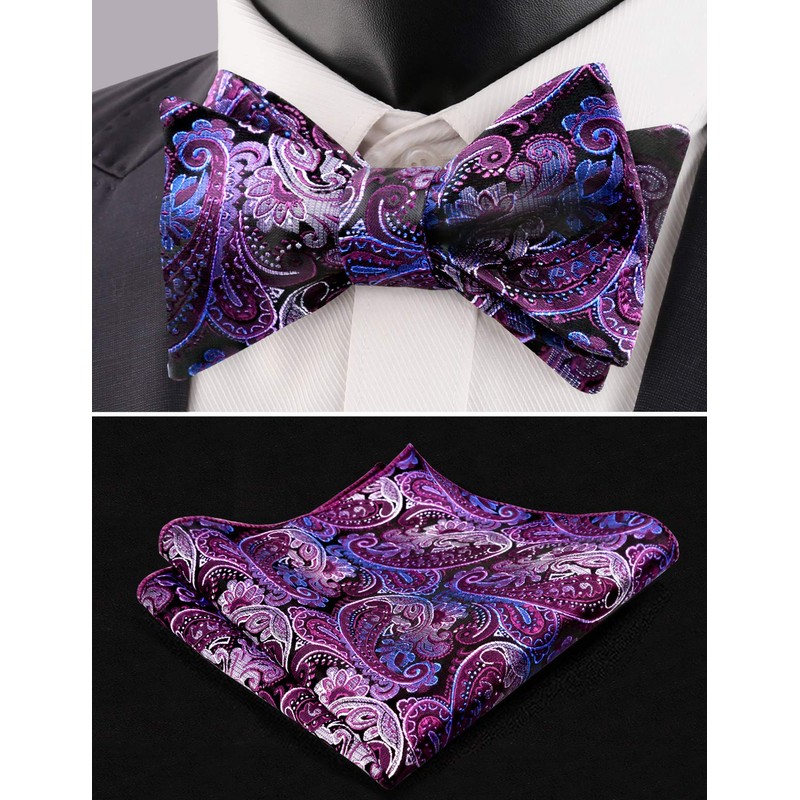 Alizeal Men's Fashion Adjustable Self-Tie Bowties with Pocket Square Set